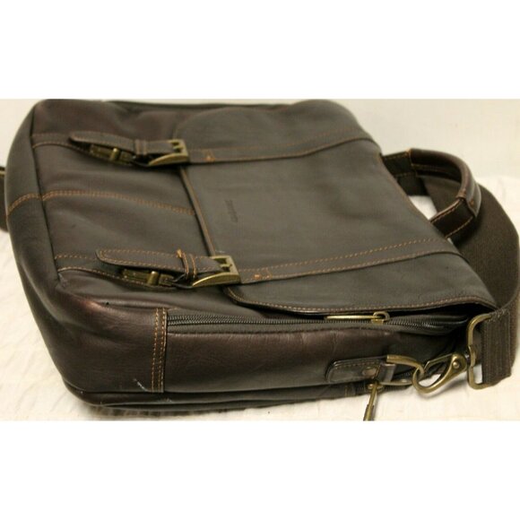 Samsonite Brown Leather Briefcase Laptop Bag Multiple Pockets Shoulder Strap - Picture 7 of 10